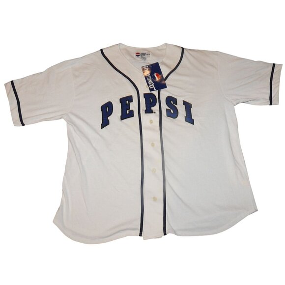 NWT Vintage Pepsi Generation Next Mens Baseball Jersey White Blue Button Up XXL - Picture 1 of 7